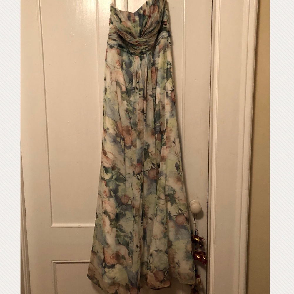 Long Chiffon Printed Strapless Dress